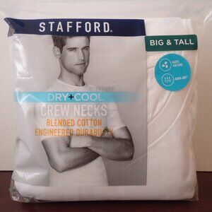 Stafford 4-Pack Men's Big & Tall Dry+Cool Blended Cotton Crew-Neck T-Shirt White